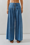 Genevieve Pleated Wide Leg Trouser-Denim