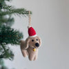 Felt Dachshund w/ Christmas Hat Ornament- Blonde