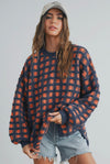 Oversized Checked Sweater- Navy/Rust