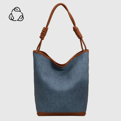 Adeline Large Canvas Tote Bag- Denim/Tan