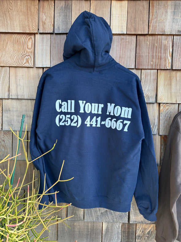 Mom's Call Your Mom Hooded Sweatshirt- Navy Blue