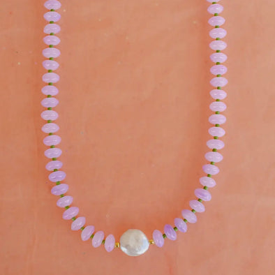 Gemstone & Pearl Beaded Necklace- Dew Drop Lilac