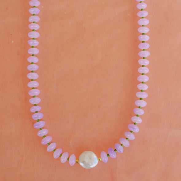 Gemstone & Pearl Beaded Necklace- Dew Drop Lilac