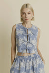 Embroidered Denim Vest w/ Ties