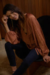 Robyn L/S V-Neck Ribbon Detail Top- Terracotta