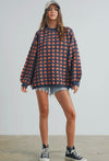 Oversized Checked Sweater- Navy/Rust