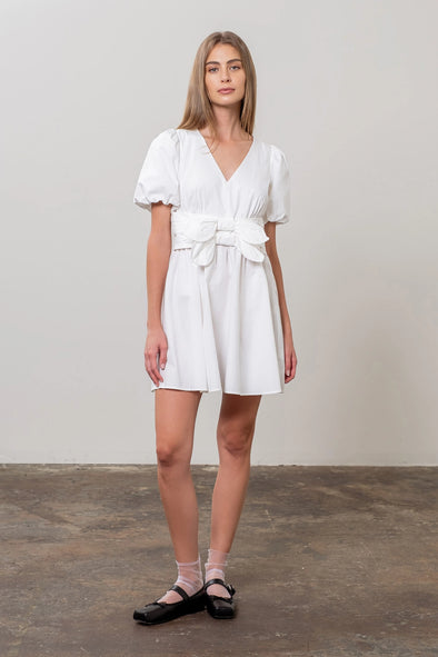 CLEARANCE! Puff Sleeve & Bows Mini Dress- White – Mom's Sweet Shop