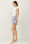 Striped Cotton Gauze Shorts- Stone Blue
