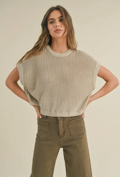 Dolman Sleeve Knitted Top- Stone