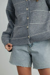 Addie Stripe Cardigan- Grey/White
