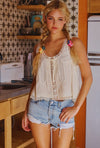 Lace Trim Cotton Cami- Cream