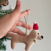 Felt Dachshund w/ Christmas Hat Ornament- Blonde