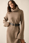 Cowl Neck Midi Sweater Dress- Mocha