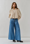 Genevieve Pleated Wide Leg Trouser-Denim