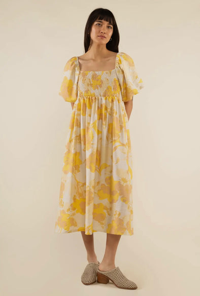 Nanea Midi Dress- Yellow/Cream Floral