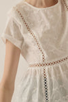 Bow-Embroidered Lace-Trim Ruffled Babydoll Top- Off White