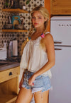 Lace Trim Cotton Cami- Cream