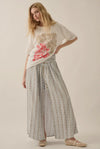 Floral Stripe Button Front Maxi Skirt- Blue/Cream