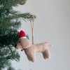 Felt Dachshund w/ Christmas Hat Ornament- Blonde