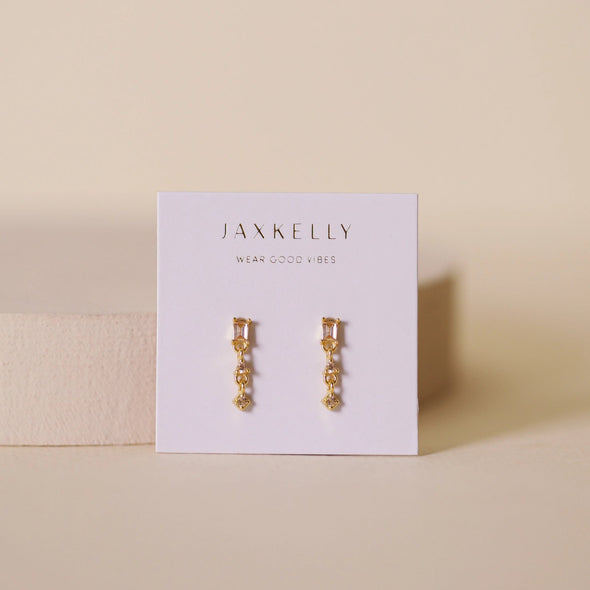 Mini Baguette Drop Earrings- Champagne