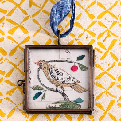 Cerise Folk Bird ~ Art Locket Ornament