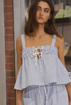 Seersucker Gingham Print Tank Top- Blue