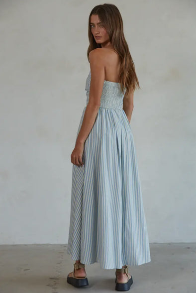 Striped Bandeau Maxi Dress- Blue/Cream