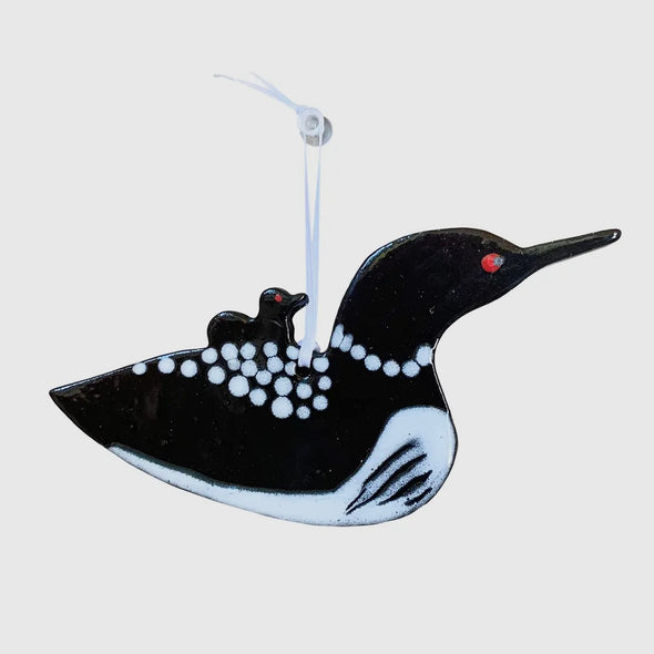 Ceramic Loon w/ Chick Ornament