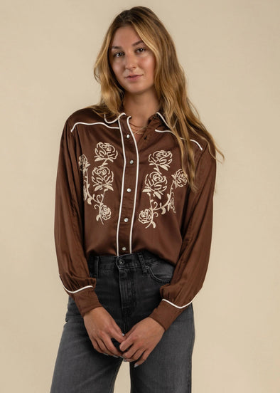 Dakota Embroidered L/S Shirt- Mocha