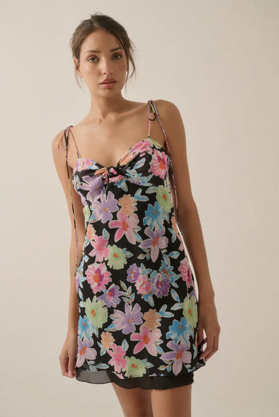 Not Your Mom's Floral Chiffon Mini Slip Dress- Black Floral