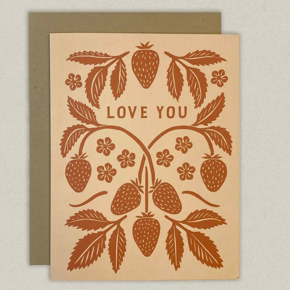 Love You Strawberry Floral Greeting Card