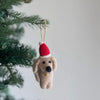 Felt Dachshund w/ Christmas Hat Ornament- Blonde