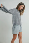 Addie Stripe Cardigan- Grey/White