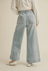 Washed Denim WIde Leg Tie Front Pants- Light Wash