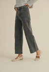 Paneled Stretch Denim Wide Leg Pants- Faded Black