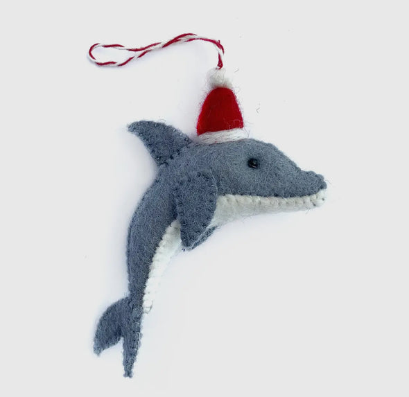 Dolphin w/ Santa Hat Wool Felt Ornament