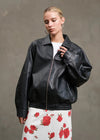 Vegan Leather Oversized Boyfriend Jacket- Black