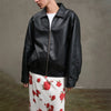 Vegan Leather Oversized Boyfriend Jacket- Black