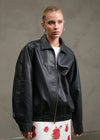 Vegan Leather Oversized Boyfriend Jacket- Black