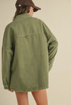 Snap Button Denim Shirt Jacket- Light Olive
