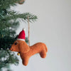 Felt Dachshund w/ Christmas Hat Ornament- Caramel