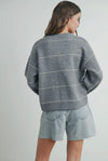 Addie Stripe Cardigan- Grey/White