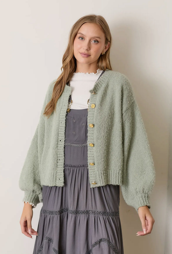 Texture Knit Cardigan- Sage