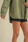 Snap Button Denim Shirt Jacket- Light Olive