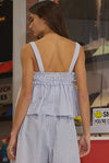 Seersucker Gingham Print Tank Top- Blue