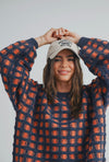 Oversized Checked Sweater- Navy/Rust