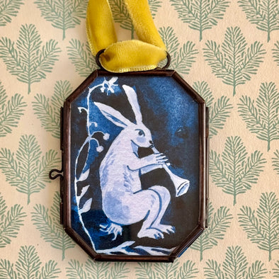Festive Hare ~ Lg. Art Locket Ornament