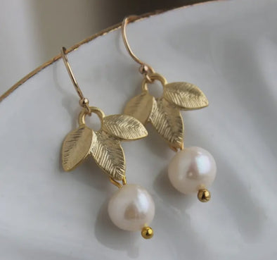 Freshwater Pearl & Leaf Earrings