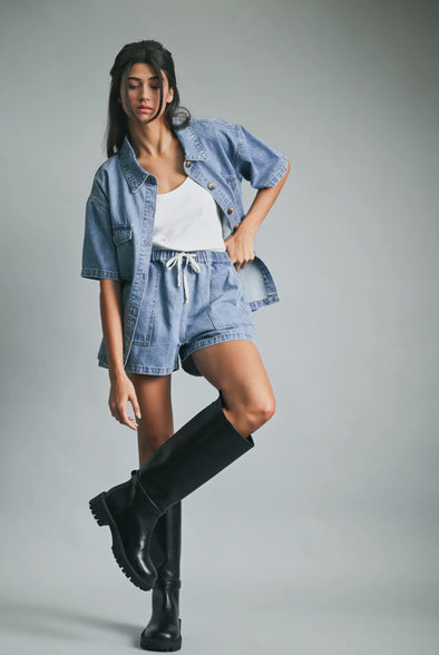 Denim Drawstring Shorts- 90's Wash
