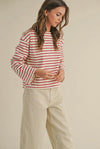 Striped Cotton L/S Top- Red/Cream